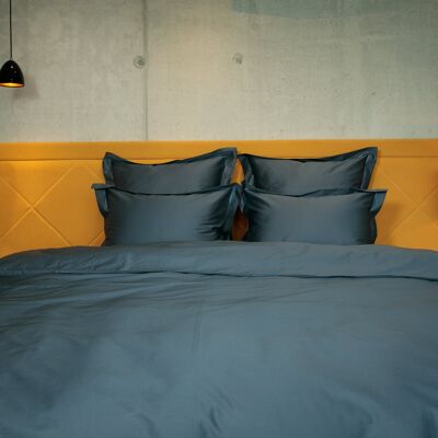 Completo letto Uni con cuciture decorative 100% raso di cotone mercerizzato 300 TC stiro facile - Silver Blue - 140x220+70x90