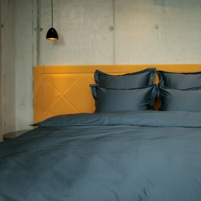 Completo letto Uni con cuciture decorative 100% raso di cotone mercerizzato 300 TC stiro facile - Silver Blue - 140x220+70x90