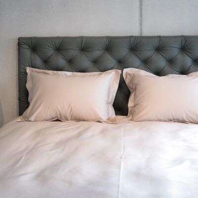Bedding set plain with decorative stitching 100% mercerized cotton satin 300 TC easy iron - beige - 140x200+70x90
