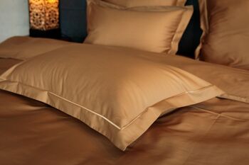 Parure de lit unie avec coutures décoratives 100% satin de coton mercerisé 300 TC repassage facile - beige - 140x220+70x90 2