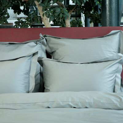 Bedding set plain with decorative stitching 100% mercerized cotton satin 300 TC easy iron - Black Sand - 140x200+70x90