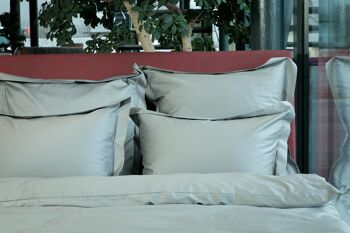 Parure de lit Uni avec coutures décoratives 100% satin de coton mercerisé 300 TC repassage facile - Sable noir - 140x220+70x90 1