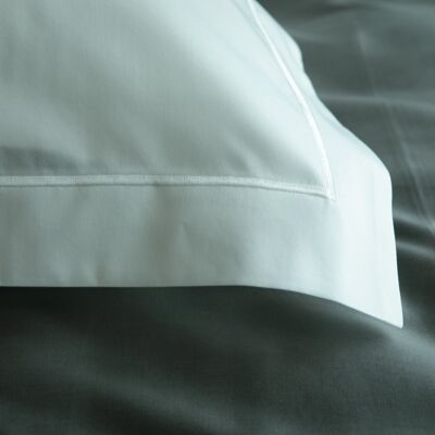 Bedding set Uni with decorative stitching 100% mercerized cotton satin 300 TC easy iron - White - 140x200+70x90
