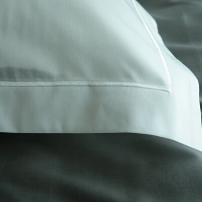 Bedding set Uni with decorative stitching 100% mercerized cotton satin 300 TC easy iron - White - 140x200+70x90