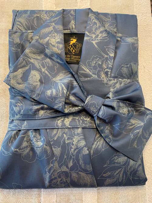 Satin Kimono Silver blue Peony 100% mercerisierte Baumwolle Satin 300 TC