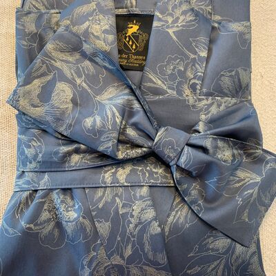 Satin Kimono Bleu Argent Pivoine 100% Satin de Coton Mercerisé 300 TC