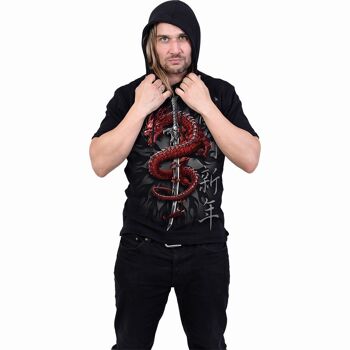 DRAGON ORIENTAL - T-shirt à capuche en coton fin Noir 11