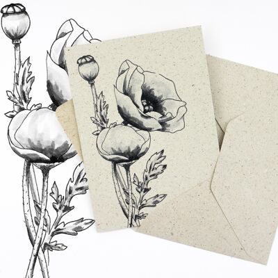 Grass paper mini card, poppies