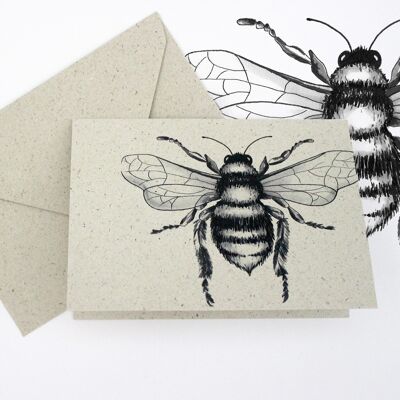 Tarjeta mini de papel hierba, abeja salvaje