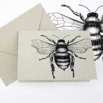 Mini carte papier herbe, abeille sauvage 1