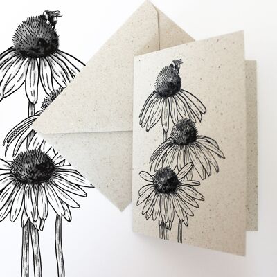 Grass paper mini card, coneflower