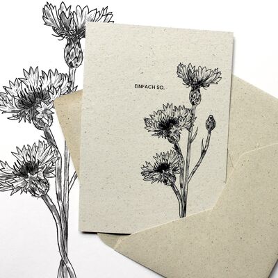 Grußkarte aus Graspapier, Kornblume