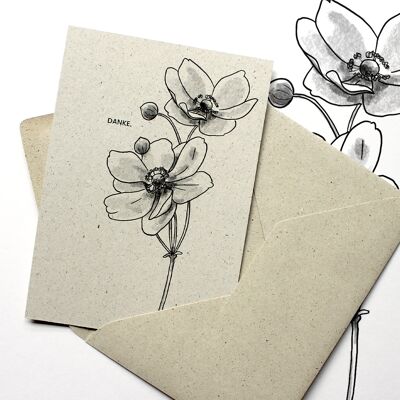Cartolina d'auguri di carta erba, anemone autunnale