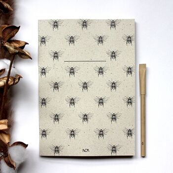 Cahier en papier d'herbe, abeille sauvage 1