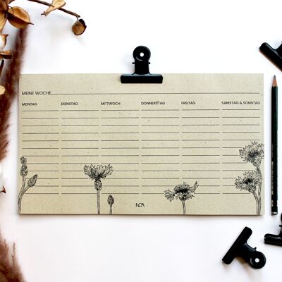 Weekly planner made of grass paper, cornflower