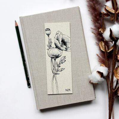 Bookmark made of grass paper, poppies