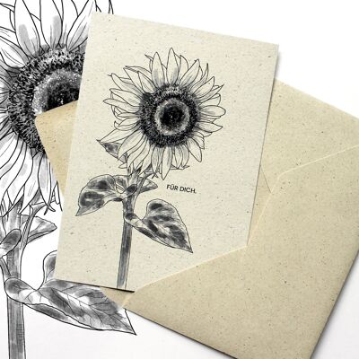 Grußkarte aus Graspapier, Sonnenblume