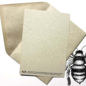 Carte de voeux en papier d'herbe, abeille sauvage 2