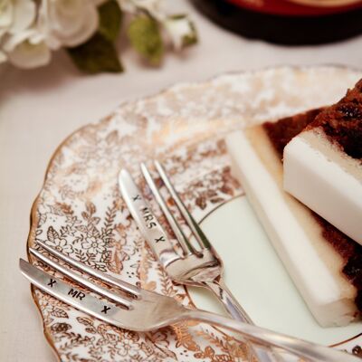 Set di forchette da torta placcate in argento vintage - Mr & Mrs