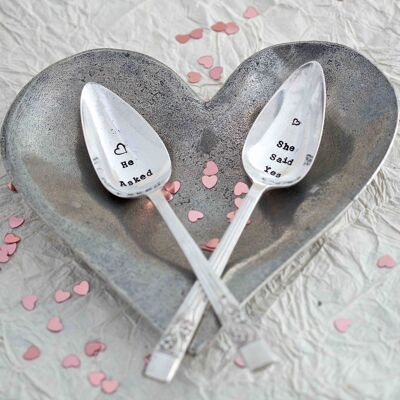 Cucchiai di fidanzamento placcati in argento vintage - Ha chiesto... Lei ha detto di sì!