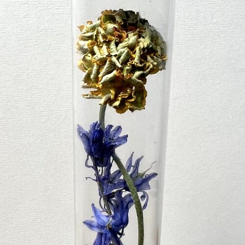 Standing Tube Esperanza filled with dried florals topped with copper wax