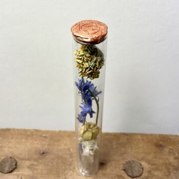 Tube debout Esperanza rempli de fleurs séchées recouvert de cire de cuivre 4