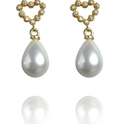 Gold-plated PEARL HEART earrings