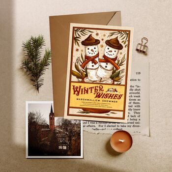 Carte postale bonhommes de neige guimauve 2
