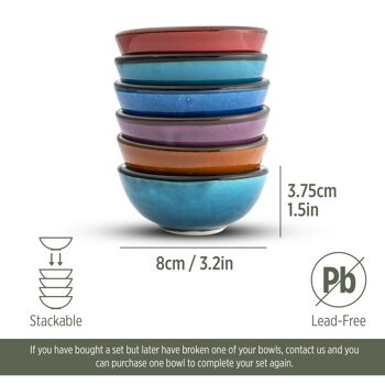 Petits bols en céramique, 8 cm, style multicolore, lot de 6 4