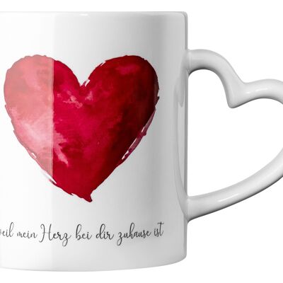 Mug with saying for girlfriend & boyfriend: "because my heart is at home with you" by Herzfunkeln