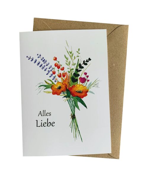 Geburtstagskarte mit Blumenstrauß für Frauen: "Alles Liebe" von Herzfunkeln