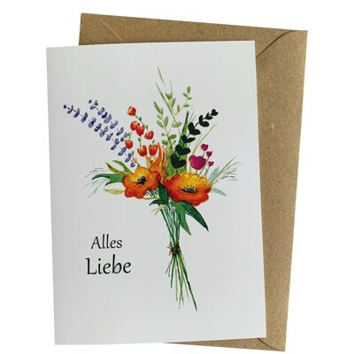 Geburtstagskarte mit Blumenstrauß für Frauen: "Alles Liebe" von Herzfunkeln