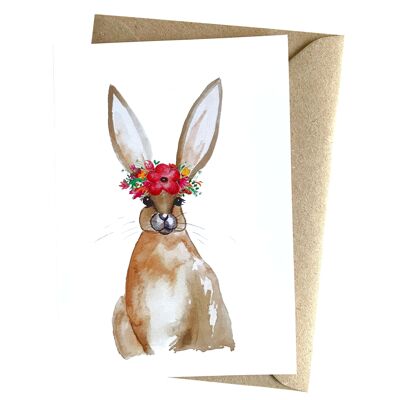 Carte de Pâques avec lapin de Pâques et couronne de fleurs : Joyeux cadeau de Pâques de Herzfunkeln