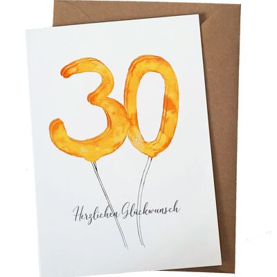 30th Birthday Card: Milestone Birthday Card from Herzfunkeln