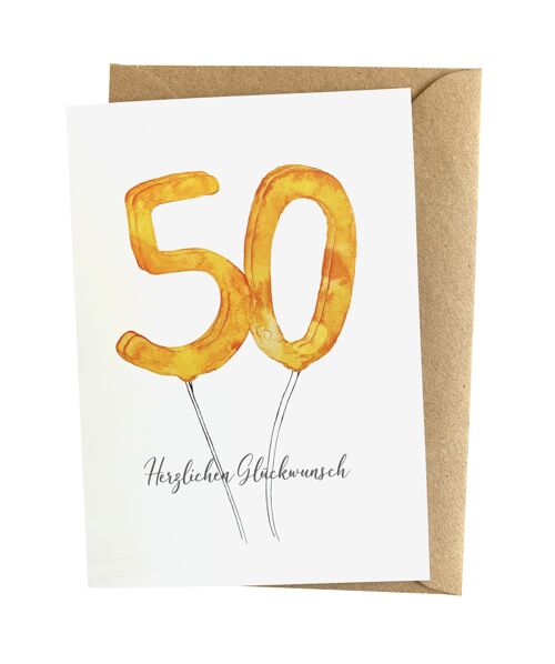 Geburtstagskarte zum 50. Geburtstag: Karte für runden Geburtstag von Herzfunkeln