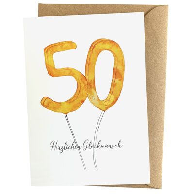 Geburtstagskarte zum 50. Geburtstag: Karte für runden Geburtstag von Herzfunkeln