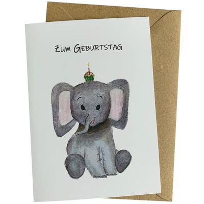 Biglietto di compleanno per bambini con un simpatico elefante "Happy Birthday" di Herzfunkeln