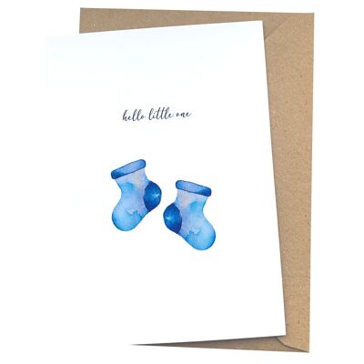 Birthday card for boys with blue baby sock from Herzfunkeln