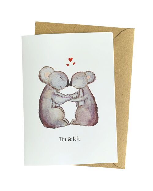 Liebeskarte "Du & Ich" mit verliebten Koalabären von Herzfunkeln