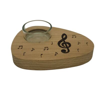 Oak tealight holder with treble clef and sheet music