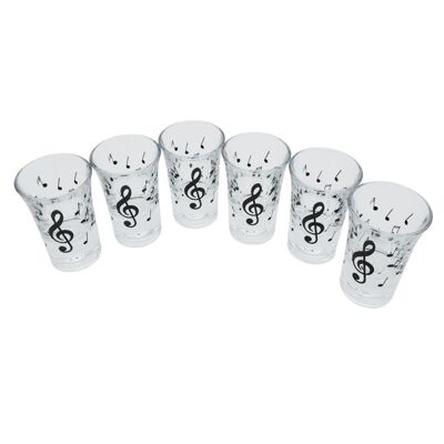 Set of 6 shot glasses with black treble clef and sheet music