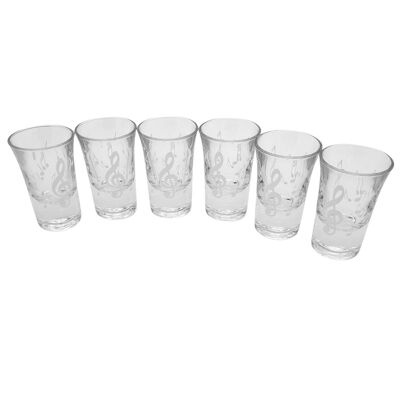 Set of 6 shot glasses with white treble clef and sheet music