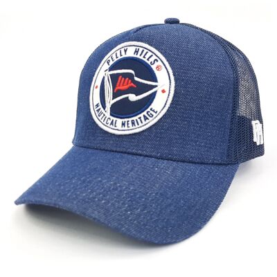 Blue denim nautical heritage trucker cap