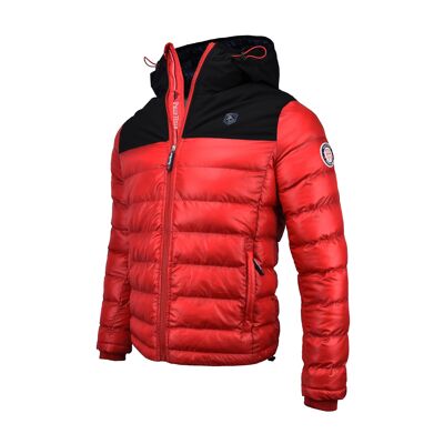 Nautical heritage red bi-material hooded down jacket