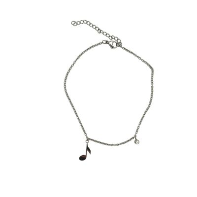 Music anklet with eighth note and crystal