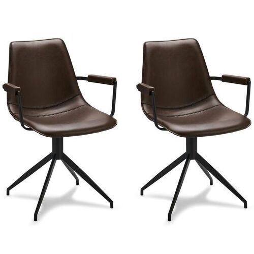 Set of 2 Dark Brown Dining Chairs with Armrests Isabel