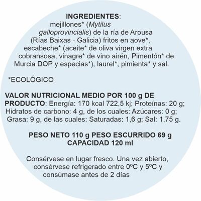 Mejillones Fritos en Escabeche 6/8 (Grande) con pimentón de Murcia