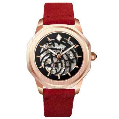 NAPPEY SKELETON ROSE GOLD AND BLACK SUEDE RED - 11,5 x 9,4 x 7,53