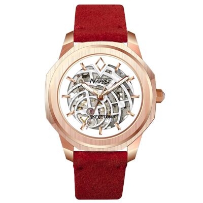 NAPPEY SKELETON ROSE GOLD AND WHITE SUEDE RED - 11,5 x 9,4 x 7,55