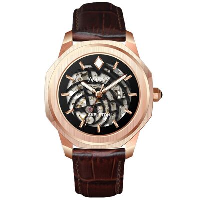 NAPPEY SKELETON ROSE GOLD AND BLACK LEATHER BROWN - 11,5 x 9,4 x 7,61